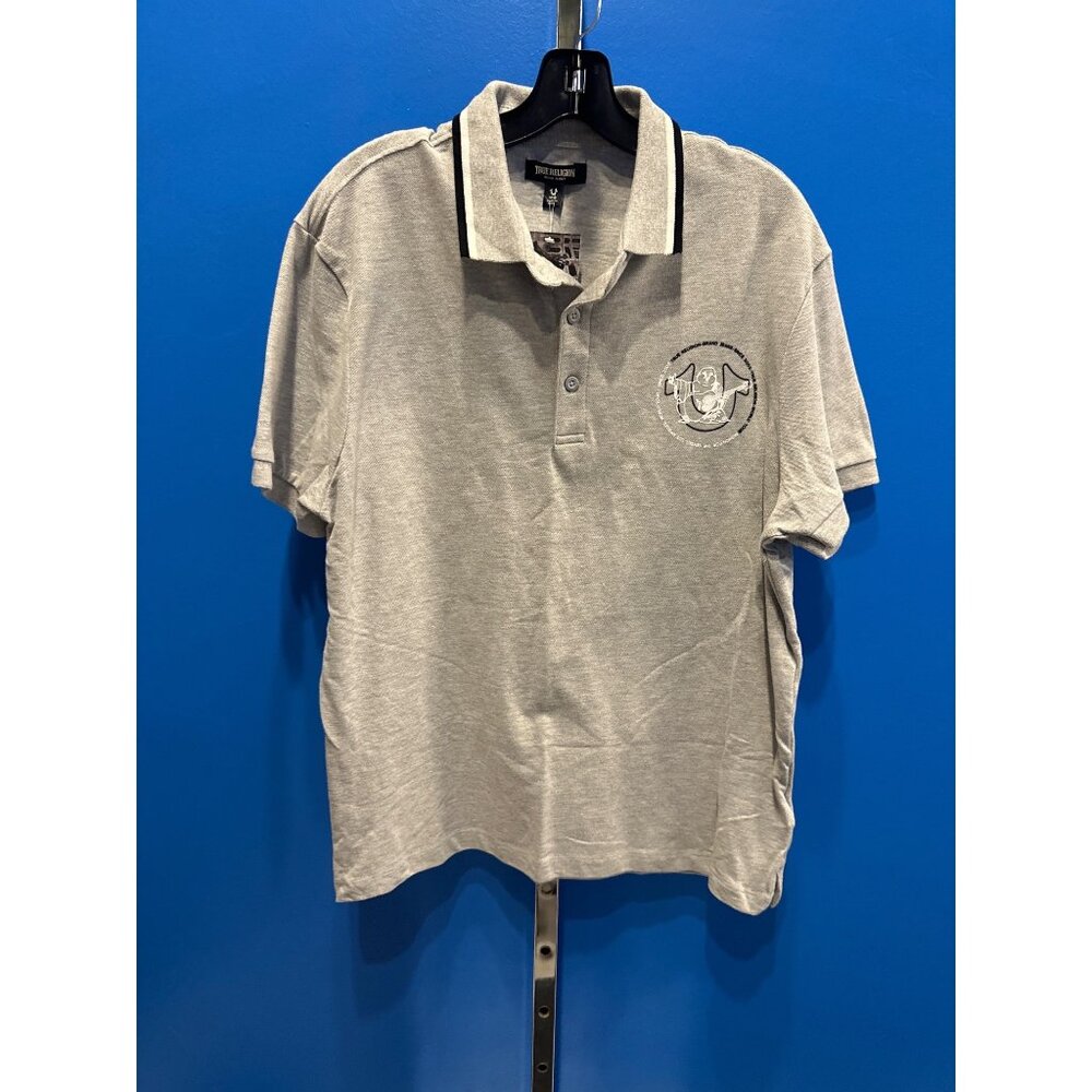 True Religion Mens Gray Polo Shirt NWT Guitar Buddha Logo Size M